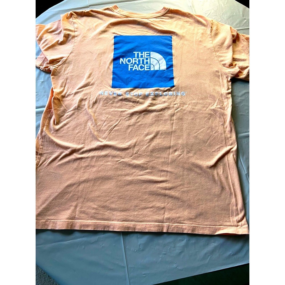 The North Face Mens‎ Peach Graphic T-Shirt Blue Box Logo Large Short Sleeve Tee